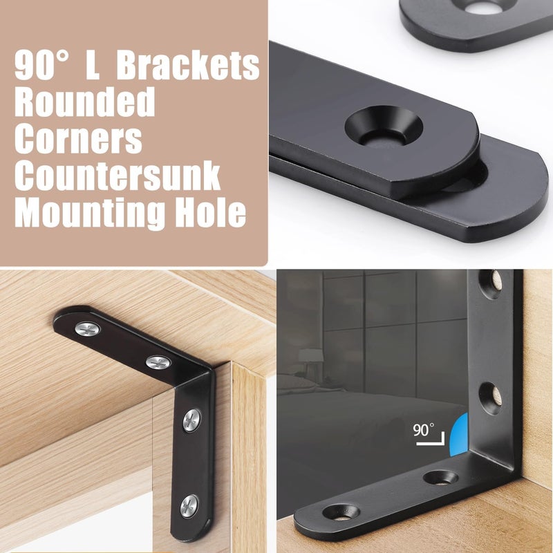 YIVCKOM 18-Pack L Shape Corner Brackets, Stainless Steel Metal Angle Braces for Wood Furniture, Heavy Duty Black 2 inch Shelf Bracket with Long Screws for Household Project (L Shape Black) - Image 5